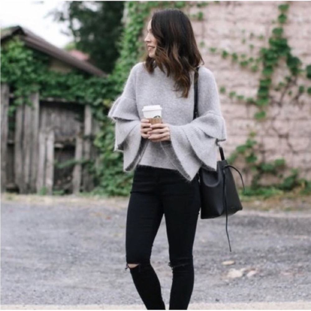 Endless Rose Angora Super Soft Gray 3 Tiered Flared Sleeve Sweater Size Small